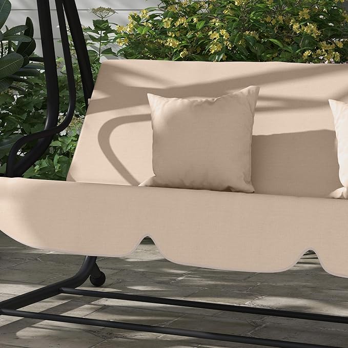 Outsunny 3-Seat Outdoor Patio Swing Chair, Converting Flatbed, Outdoor Swing Glider with Adjustable Canopy, Removable Cushion and Pillows, for Porch, Garden, Poolside, Backyard, Ecru