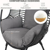 Oversized Wicker Egg Chair, Outdoor Indoor Rattan Patio Egg Lounge Chairs with Cushion 500lbs Capacity for Living Room - Photo 4