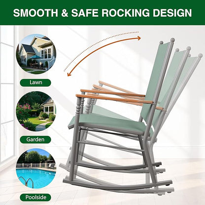 Shintenchi 2 Pcs Outdoor Rocking Chairs Set,Upgraded High Back Patio Rocking Chairs Set,Breathable Textilene Fabric Rocking Chair for Porch,Patio,Garden,Balcony(Green)