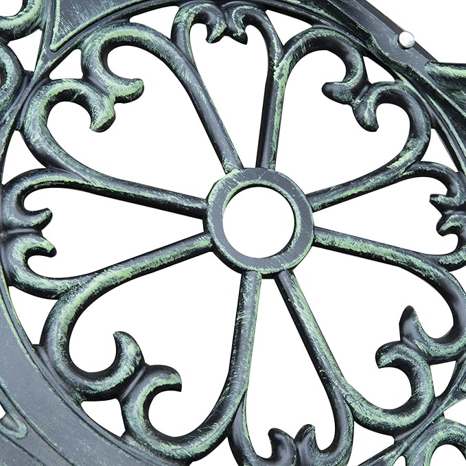 Green Metal Garden Bench, Outdoor Seating for Two, Patio Bench with Floral Accents, 46 Inch Wide