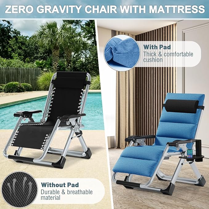 ABORON Zero Gravity Chair, Premium Outdoor Lawn Folding Lounge Chairs - Photo 5