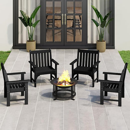 Costaelm Outdoor Dining Arm Chair, Patio HDPE Garden Dining Table Chair, Poly Lumber Waterproof Restaurant Bistro Farmhouse Chairs for Outside Porch Backyard, Black