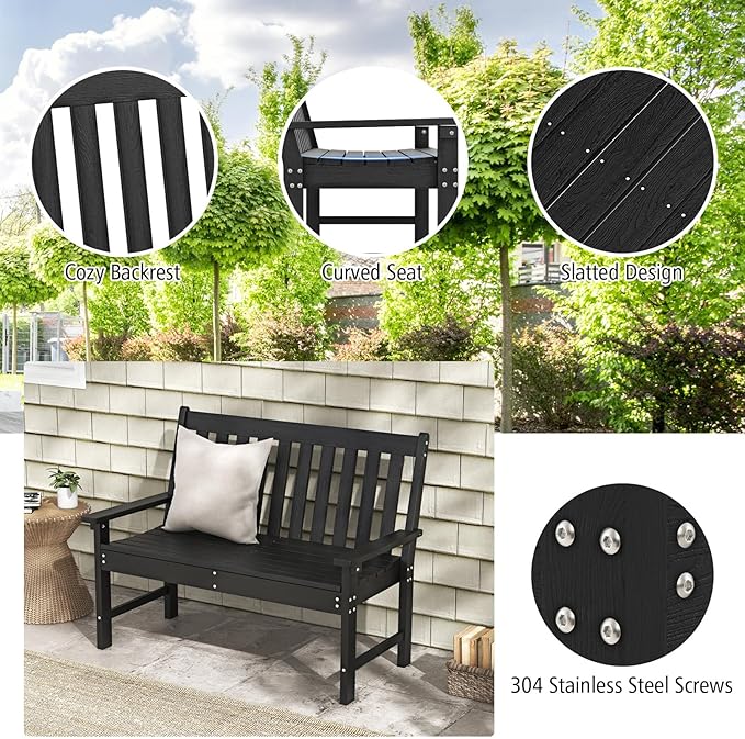 Giantex Outdoor Bench, 52-Inch Outside Bench All-Weather HDPE Park Bench with Backrest and Armrests - Photo 5