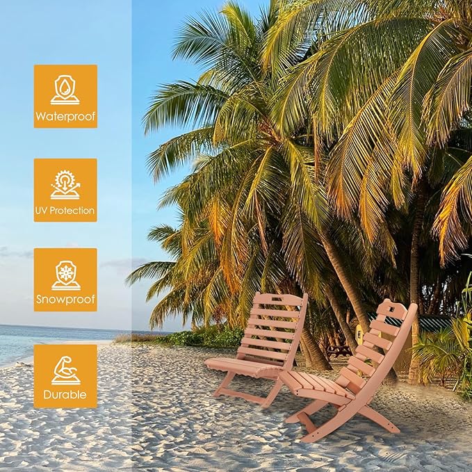 IVY&LANE Portable Xavier-Chairs Set of 2 | Folding-Adirondack-Chair | Wave | HDPE Plastic | Limited Edition | Teak | All-Weather Resistant | for Outdoor Fire-Pit Patio Lawn Beach Poolside