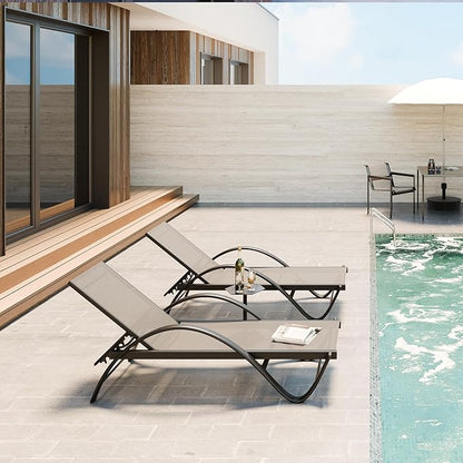 SUNLEI Lounge Chair for Outside Set of 2, Pool Chaise Lounge with S-Shaped Armrest, Patio Lounge Chairs with Adjustable Backrest & Textilene, Patio Chaise Lounge for Outdoor/Light Grey