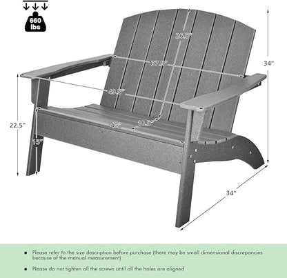 Giantex Adirondack Chair Outdoor Loveseat, High Density Polyethylene HDPE Material Adirondack Chairs Set of 2 People, Patio Adirondack Bench for Porch, Garden, Backyard Fire Pit Chair (2, Gray)