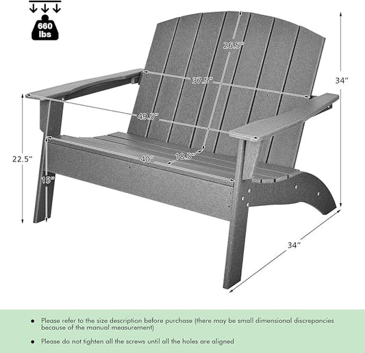 Giantex Adirondack Chair Outdoor Loveseat, High Density Polyethylene HDPE Material Adirondack Chairs Set of 2 People, Patio Adirondack Bench for Porch, Garden, Backyard Fire Pit Chair (1, Gray)