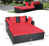 Tangkula Outdoor Rattan Daybed, Sunbed Wicker Furniture w/Spacious Seat, Upholstered Cushion & High-Resilience Sponge - Photo 5