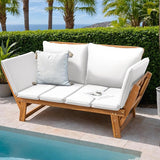Greesum Patio Convertible Couch Sofa Bed with Adjustable Armrest, Acacia Wood Outdoor Daybed with Cushion & Pillow - Photo 2