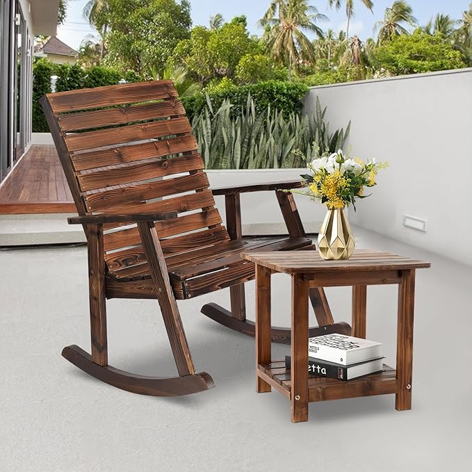 2-Piece Outdoor Rocking Chair with Table, Rocking Bistro Set High Back Porch Rocker Table Set for Patio Lawn Garden - Photo 4