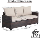 Rattan Outdoor Sofa 3-Seater - PE Woven Patio Couch with Waterproof Blue Cushions, Heavy-Duty Steel Frame for Garden - Photo 3