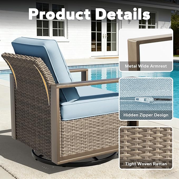 Outdoor Swivel Patio Metal Chairs Set of 2 - Porch Furniture 2 Pieces 360 Degree Glider Rockers Rattan Chairs with - Photo 3