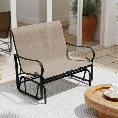 Tangkula Patio Gilder Bench, 2-Person Fabric Rocking Chair with High Backrest, Curved Armrests and Heavy-Duty Metal Frame, Outdoor Swing Loveseat for Porch, Garden and Backyard
