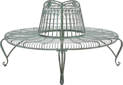 SAFAVIEH Outdoor Collection Ally Darling Antique Dark Green Wrought Iron Tree Bench
