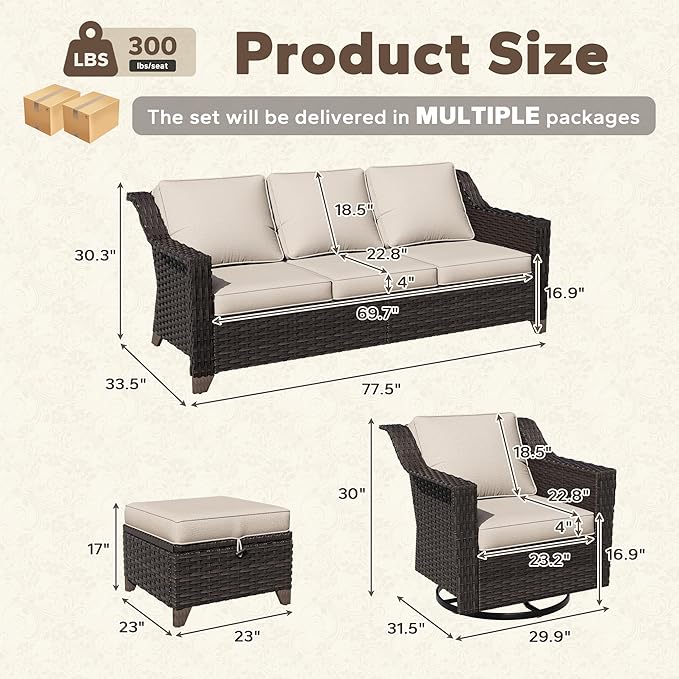 6 Pieces Patio Conversation Furniture Set - 2 Sofas, 2 Swivel Chairs, 2 Ottomans - Photo 2