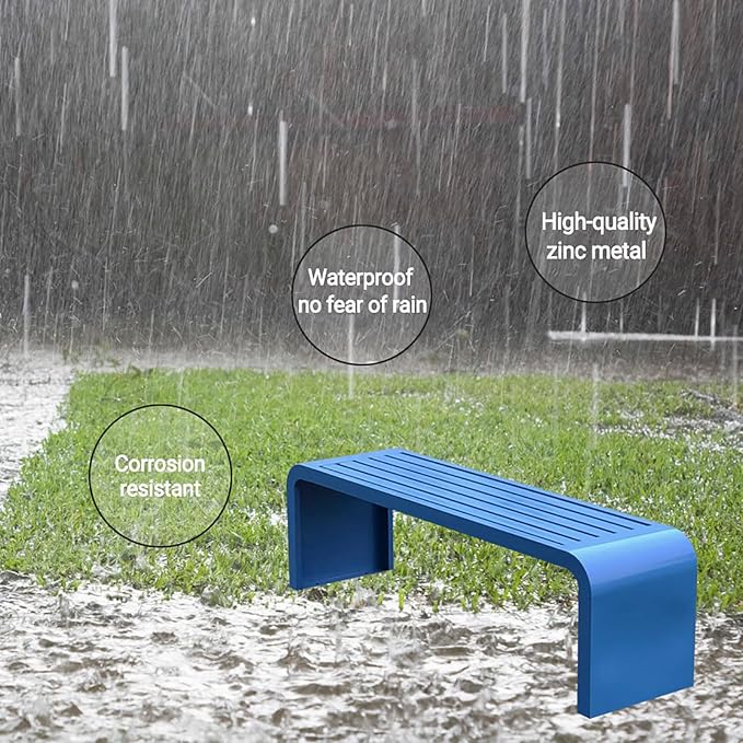 Premium Heavy-Duty Steel Frame Outdoor Bench - Weatherproof Metal Garden Bench for Patio, Porch, Park- All-Weather Commercial Grade Seating