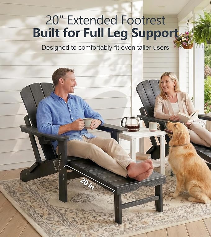 PASAMIC Folding Adirondack Chairs Set of 2 with Retractable Ottoman, 5-Position Adjustable Backrest - Photo 4