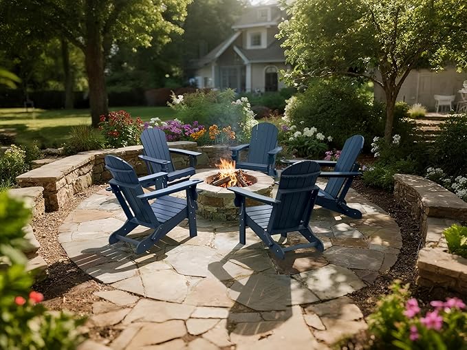 Folding Adirondack Chairs, HDPE Plastic Adirondack Chair with Cup Holder Weather Resistant - Photo 8