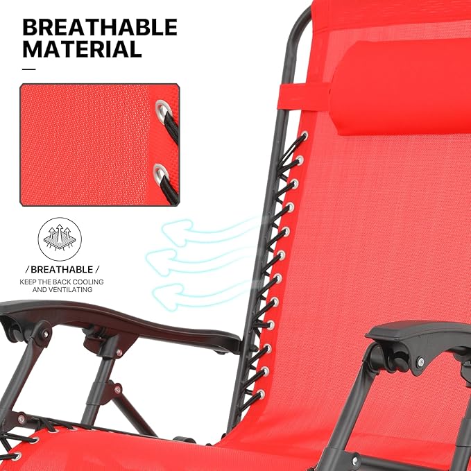 MoNiBloom Zero Gravity Chair Outdoor Folding Patio Lounge Chair for Outside Reclining Lawn Chair Recliner Beach Chair for Adults, Red
