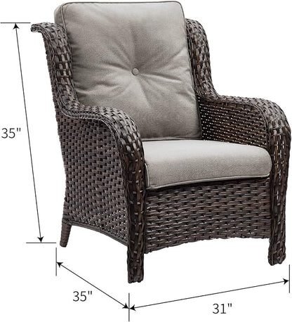 HUMMUH 3 Pieces Patio Bistro Set Wicker Patio Chairs Set of 2 with Tempered Glass Top Side Table Rattan Outdoor Furniture Conversation Set for Yard,Garden,Porch