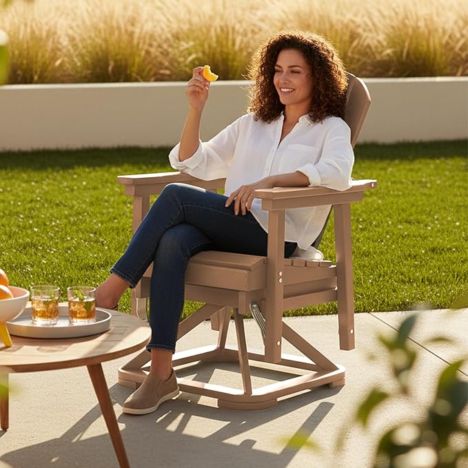 Kingdura Adirondack Swivel Glider Chair, HDPE Patio Glider Rocking Chair for Outdoor, All-Weather Glider Chair for Porch Balcony Lawn Poolside, 450LBS Capacity (Brown)