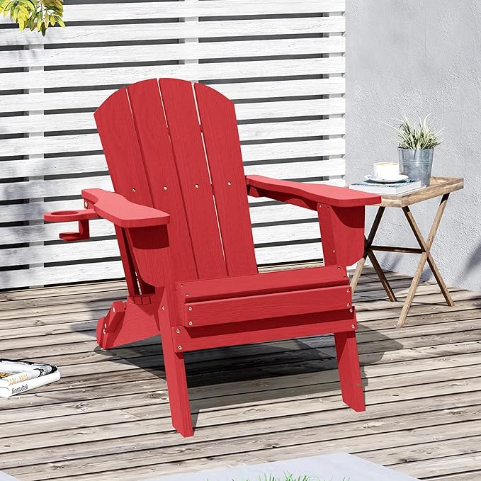 LOUNZY Folding Adirondack Chair, Dark Red