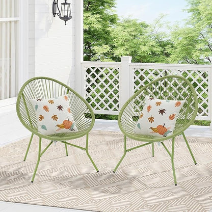 2 Piece Outdoor Acapulco Chair Set, Outdoor Patio Furniture Set, All-Weather Patio Bistro Set, Outdoor Furniture with Woven PE Rattan, Modern Conversation Set for Patio, Lawn, Balcony, Garden, Green