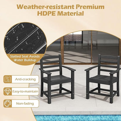 Tangkula 6 Pieces Patio Dining Bench Set, Outdoor HDPE Weather Resistant Table and Chairs Set with 1.77” Umbrella Hole and Wood-Like Surface, Outside Furniture Set for Garden, Backyard (Black, 6 Pcs)