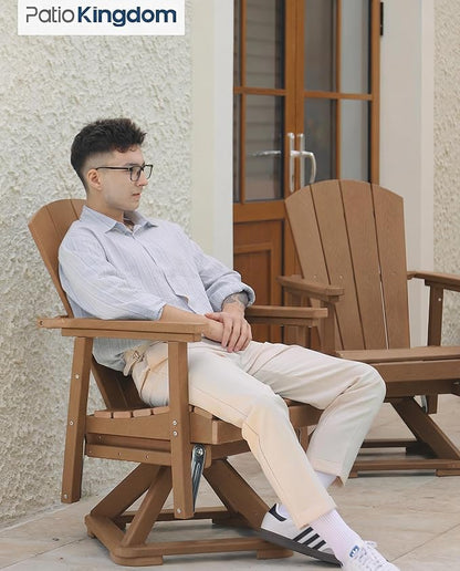 HDPE Swivel Glider Chair Outdoor, Weather Resistant Adirondack Outside Rocking Chair, Wooden Textured Outdoor Swivel Chair Set of 4 for Porch, Balcony, Poolside, Backyard (Teak)