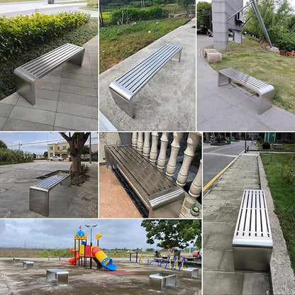 Metal Garden Bench for 2-3 People, Outside Park Bench, All Weather Modern Seating for Terraces, Courtyards, Patio, Porch, Lawn, Balcony