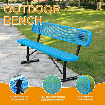 4 ft Outdoor Park Bench – Heavy-Duty Steel Frame & Rust-Resistant Thermoplastic Coating, Suitable for Gardens, Courtyards, Campuses, Commercial Spaces (Blue, 4ft)