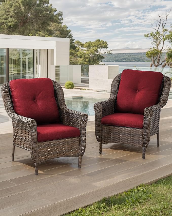 Patio Wicker Chairs Outdoor Furniture Chair - Set of 2 Outside All Weather Lawn Dining Brown Rattan Armchair with High - Photo 2