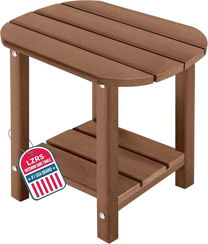 LZRS Outdoor Side Table - 2-Tier Adirondack HDPE Patio End Table for Pool, Porch,Balcony & Backyard,Weather Resistance for Indoor and Outdoor use(Brown)