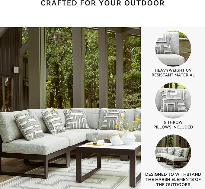 Signature Design by Ashley Beachloft Symmetrical Casual 5-Piece Outdoor Sectional with Cushion and 5 Throw Pillows - Photo 4