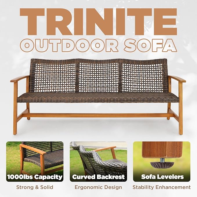 IDZO 1000lbs Capacity, FSC Certified 3 Seater Patio Couch with Upgraded 2000Hours UV Resistant Wicker - Photo 3