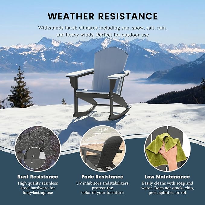 WO WESTIN OUTDOOR HDPE Laguna Outdoor Rocking Poly Adirondack Chair (Set of 2), Gray