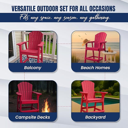Phat Tommy Tall Adirondack Chair - HDPE Outdoor Furniture - Poly Adirondack Bar Stool - Heavy, Stress Free Furniture for Balcony, Deck, Patio, Front Porch, Cranberry Red