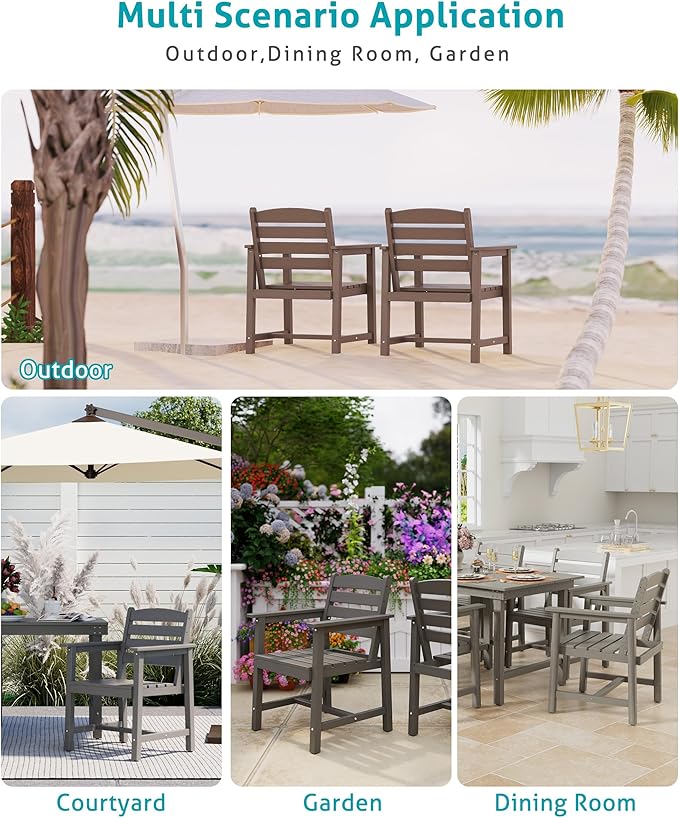 Anbuy Patio Dining Chair Set of 2, Outdoor Chairs with Curved Backrest and Ergonomic Armrests for Every Scene in Outdoor, Dining, Garden (Gray)