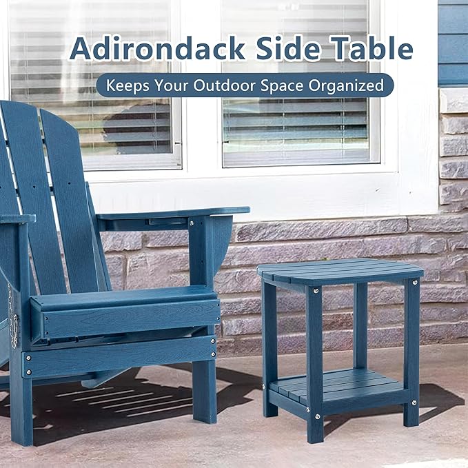 Adirondack Small Outdoor Side Table - Weatherproof HDPE Patio End Table with 2-Tier Storage for Firepit, Balcony, Garden - Photo 6