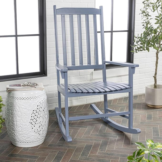 Eyely KCR300F Orvindar Farmhouse Classic Slat-Back 350-LBS Support Acacia Wood Outdoor Rocking Chair, Cashmere Blue