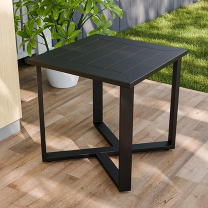 EAGLE PEAK Urban Slate Modern Outdoor Side Table, Weather-Resistant Steel Accent Patio Table for Backyard, Garden, Deck, Porch, or Balcony, Black