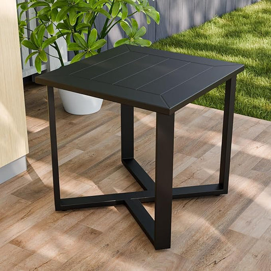 EAGLE PEAK Urban Slate Modern Outdoor Side Table, Weather-Resistant Steel Accent Patio Table for Backyard, Garden, Deck, Porch, or Balcony, Black