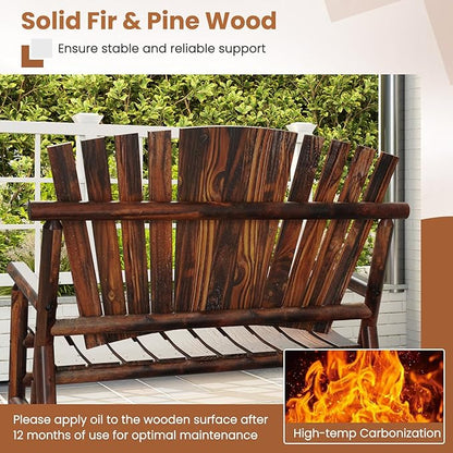 Tangkula 2-Person Wood Outdoor Rocking Chair, Outside Adirondack Rocker with High Back and Slatted Seat, Oversized Porch Rocking Chair for Balcony, Garden, Backyard, Patio