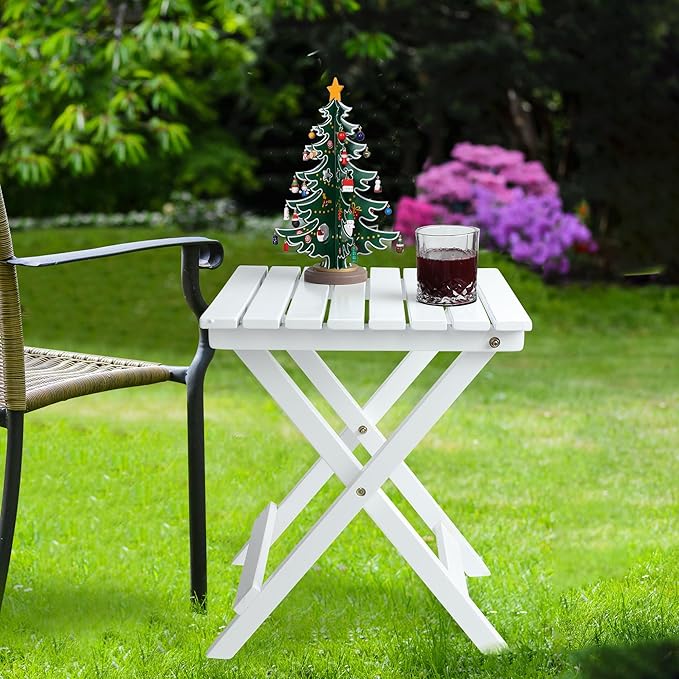 White Porch Rockers 3 Piece Outdoor Wooden Adults Furniture Set with 2 Rocking Chair and 1 Outdoor Side Table for Patio Lounge Balcony