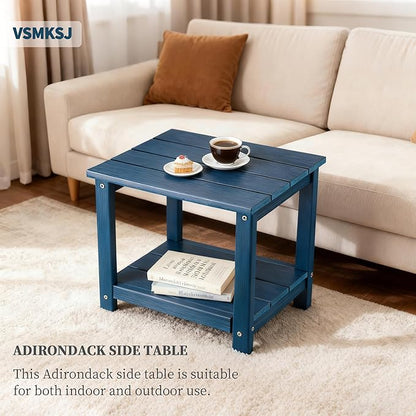 Outdoor Side Table, Double Layer Small Side Tables,All Weather Adirondack Side Table, Waterproof Outdoor End Tables for Patio, Pool, Porch (Navy Blue)