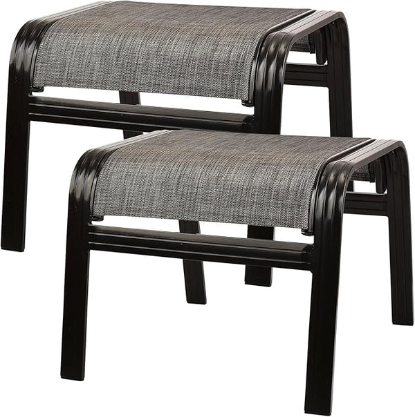 Patio Outdoor Ottoman Footstools Assembled Aluminum Footrest Side Table Small Chairs Patio Ottoman 2 Set Brown - Photo 1