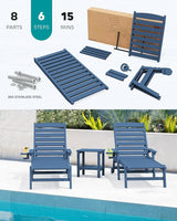 SERWALL Patio Chaise Lounge Chair, 78'' Long HDPE 5 Positions Adjustable Outdoor Lounger - Photo 7