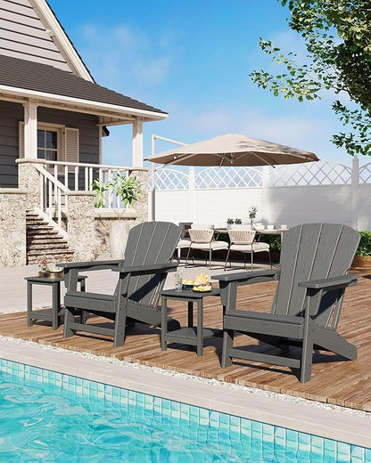 Modern HDPE Plastic Adirondack Chair - Oversize 380 LB Poly Lumber Weather Resistant Firepit Chair - Outdoor Patio Chairs with Wooden Textured for Garden, Backyard, Lawn, Deck, Pool, Porch - Grey