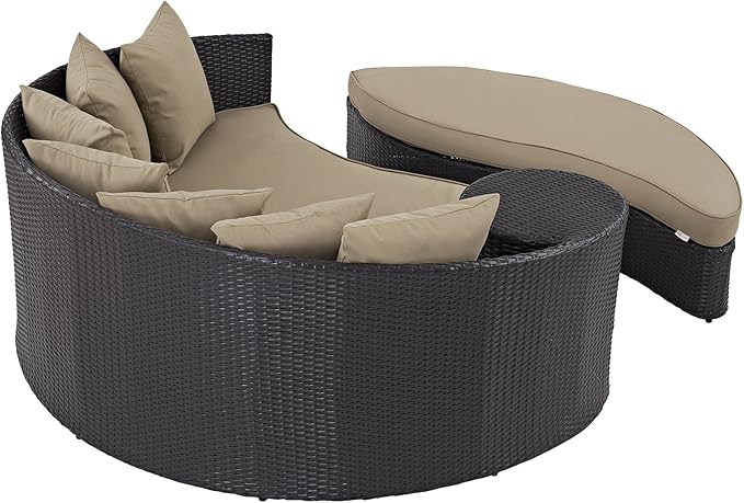 Modway Convene Wicker Rattan Outdoor Patio Poolside Sectional Sofa Daybed with Cushions in Espresso Mocha