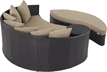 Modway Convene Wicker Rattan Outdoor Patio Poolside Sectional Sofa Daybed with Cushions in Espresso Mocha